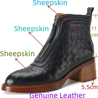 Genuine Leather Chunky Heel Boots