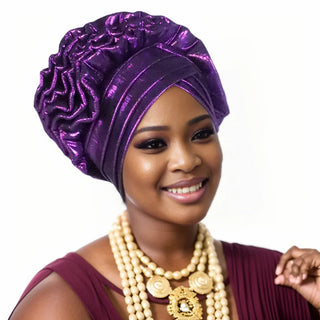 Party Headgear Ruffled Turban Cap for Women African Lady Head Wraps Nigeria Wedding Autogele Headtie