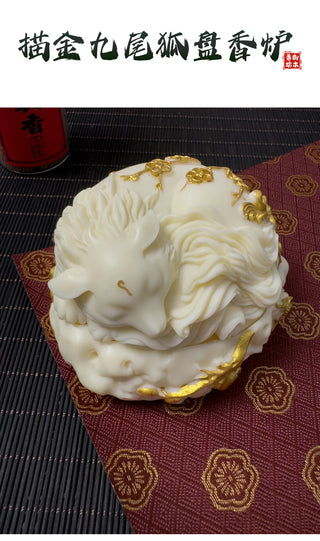 Ivory Fruit Painted Gold Nine Tailed Fox Plate Incense Burner Chinese Style Incense Indoor Tea Room Creative Craft Decoration