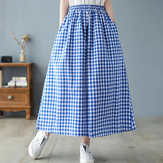 Elegant Wide Leg Plaid Baggy Pants