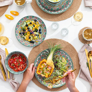 Vancasso Bohemian Mandala Patterned Ceremic Tableware 16PCS Porcelain Dinnerware Set with Dinner Plate Dessert Plate Bowl Mug