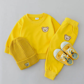 Long sleeved Bear Embroidered Hoodie Set