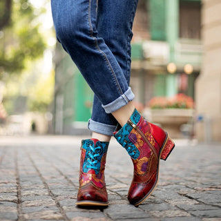   Women's Floral Print Block Heel Booties