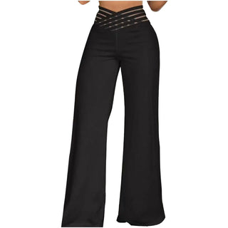 Women Hollow Belt Trousers Fashion Temperament Commuting Flared Trousers Daily Classic Solid Causal High Waist Wide Leg Pants