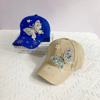 New fashion Colorful Rhinestone Butterfly Baseball Cap, Trendy Baseball Cap Sun Hats For Women