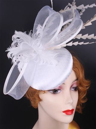 Flower Fascinators Hats Party Wedding Women Satin Pillbox Cap Elegant Ladies Church Occasion Race Millinery Feather Hair Access