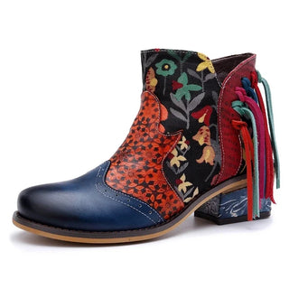 Bohemian Genuine Leather Printed Ankle Boots