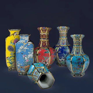 Ancient Enamel Flower Bird Ceramic Vase