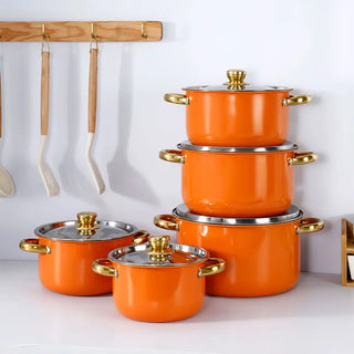 4/5-piece set with lid, orange stainless steel pot, essential for kitchen use