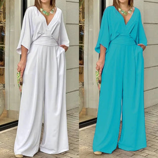 Elegant V - neck Women Wide Leg Jumpsuit - Epictzar Intl.