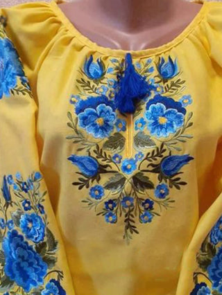Vintage Floral Print Round Neck Blouse