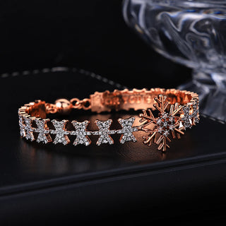 ESKEEM Rose Gold Plated Jewelry Snowflake Bangle Iced Out Cubic Zirconia Bracelets for Women Christmas and New Year Gifts