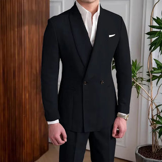 Men's Double-Breasted 2-Pcs Linen Suit