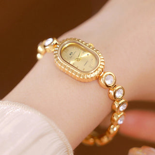 Luxury Vintage Quartz Woman Watch Diamond Bracelet Strap Roman Scale Rhinestones Wristwatch Retro Gold Waterproof Ladies Watches