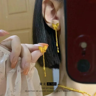 Real Gold Butterfly Tassel Earrings