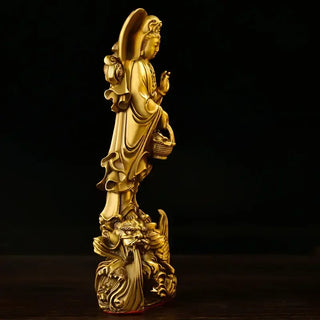 Copper Dragon Guanyin Ornaments Stand Bodhisattva Home Living Room Buddha Statue