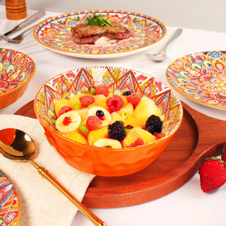 Mandala Dinnerware Sets (16 PCS) Serves for 4, Buffet Dinnerware, Boho Plates and Bowls Set with 8.3" salad Plate 8.6"/10.6"dinn