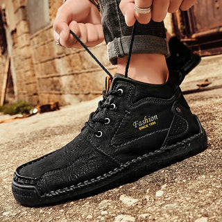 Handmade Genuine Leather Casual Shoes for Men Outdoor Hiking Shoes Winter Men Ankle Snow Boots Optional Plush Warm Male Sneakers