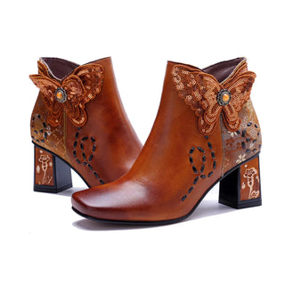 Multicolor Floral Block Heel Ankle Boots
