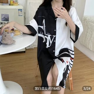 Women Ice Silk Cute V-neck Sleepwear
