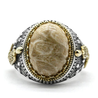 Natural Gold Coral Stone Handmade Ring