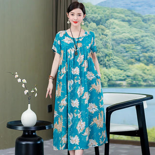 Women Vintage Print Long Dress Sleepwear