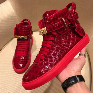 Glossy Patent Leather Crocodile Pattern Sneakers