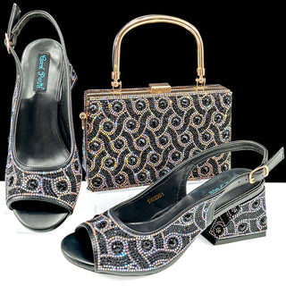Luxury Rhinestone Design Shoes and Bag Set