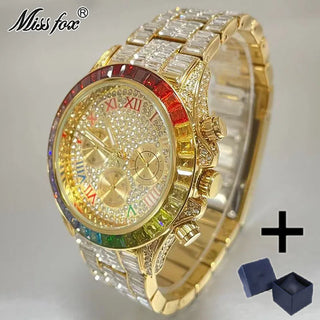 Luxury Iced Diamond Rose Quartz Wristwatch