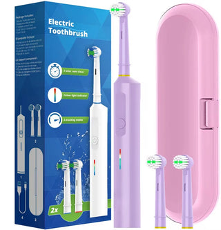 Rotating Electric Toothbrush 3 Modes USB Fast Rechargeable Rotary Electric Toothbrush with Travel Case 2 Brush Heads