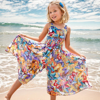 Girls Floral Bohemian Beach Chiffon Dress