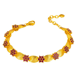 Luxury 24K 9999 Pure Gold real gold Women's Red Diamond Forged Band Plum Blossom Bracelet