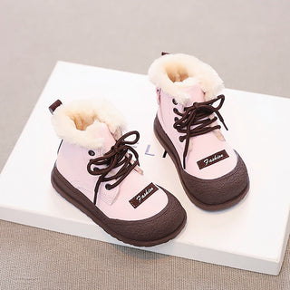 Winter Snow Boots For Girls PU Leather Waterproof Teenager Girl's Plush Boots Thick Warm Cotton Velvet Girl's Winter Shoes