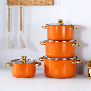 4/5-piece set with lid, orange stainless steel pot, essential for kitchen use