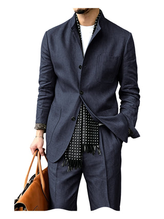 Men's Breathable 2Pcs Linen Business Suit