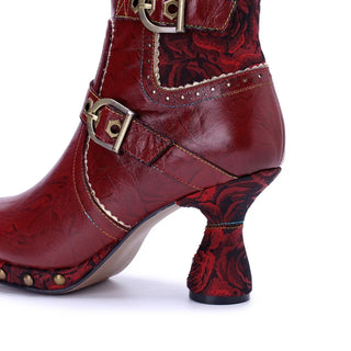 Studded Chunky Heel Leather Ankle Boots