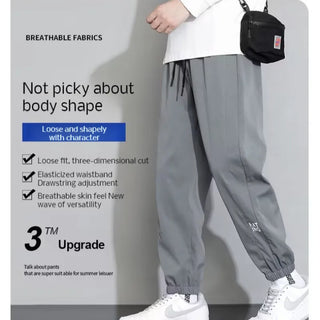 Men's thin straight pants Drawstring casual pants nineminute drawstring pants ice silk sweatpants