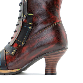 Genuine Leather High-heeled Riveted Boots