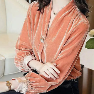 Elegant Women Commute Pleuche Blouse