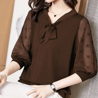 Elegant Drawstring Loose Chiffon Blouse