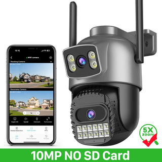 ABUNTU 20MP 10K PTZ Wifi Camera Four Len 10X Zoom Surveillance Camera Outdoor 360°No Dead Angle Ultra Long Night Vision Security