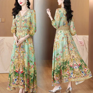 Luxury Silk Vintage Print Evening Party Dress - Epictzar Intl.