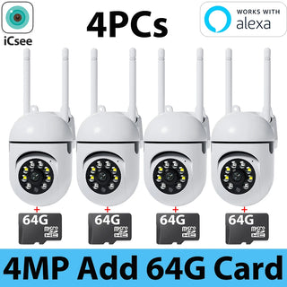 4Pcs 4MP 2K Wifi Camera Mini ICsee Surveillance Camera Human Detection HD Night Vision Two Ways Audio Home Security Protection