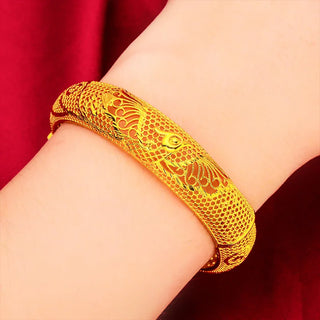 Peacock Clip Bracelet for Women 24K Gold, AU999 Daily Wearing Retro Shows Calm and Temperament, Adapted to Chinese Retro Style