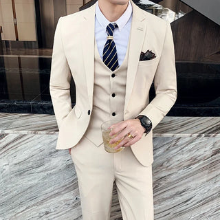 S-7XL ( Blazer + Vest + Pants ) Brand Men's Formal Business Suit Three-piece Set Groom Wedding Party Dress Solid Color Plaid