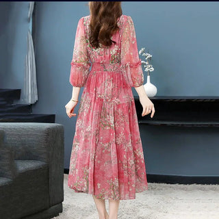Silk V - neck High - end Midi Mulberry Silk Dress - Epictzar Intl.