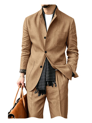 Men's Breathable 2Pcs Linen Business Suit