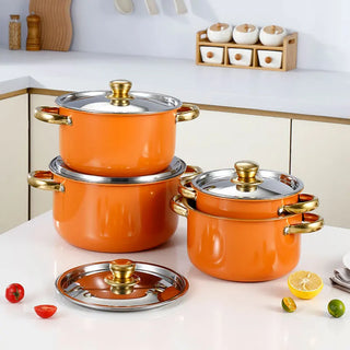 4/5-piece set with lid, orange stainless steel pot, essential for kitchen use