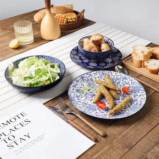 Dinnerware Sets 16 Piece, Ceramic Plates and Bowls Set, Embossed Dishes Set for 4, Housewarming, Blue