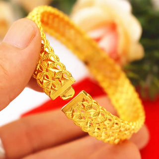 Exquisite Luxury 24K 9999 Pure Gold real gold Korean Style Simple New Women Bracelet Open Bracelet